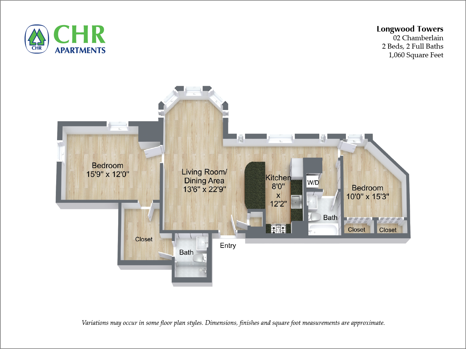 Click to view Chamberlain - 2 Bed/2 Bath floor plan gallery
