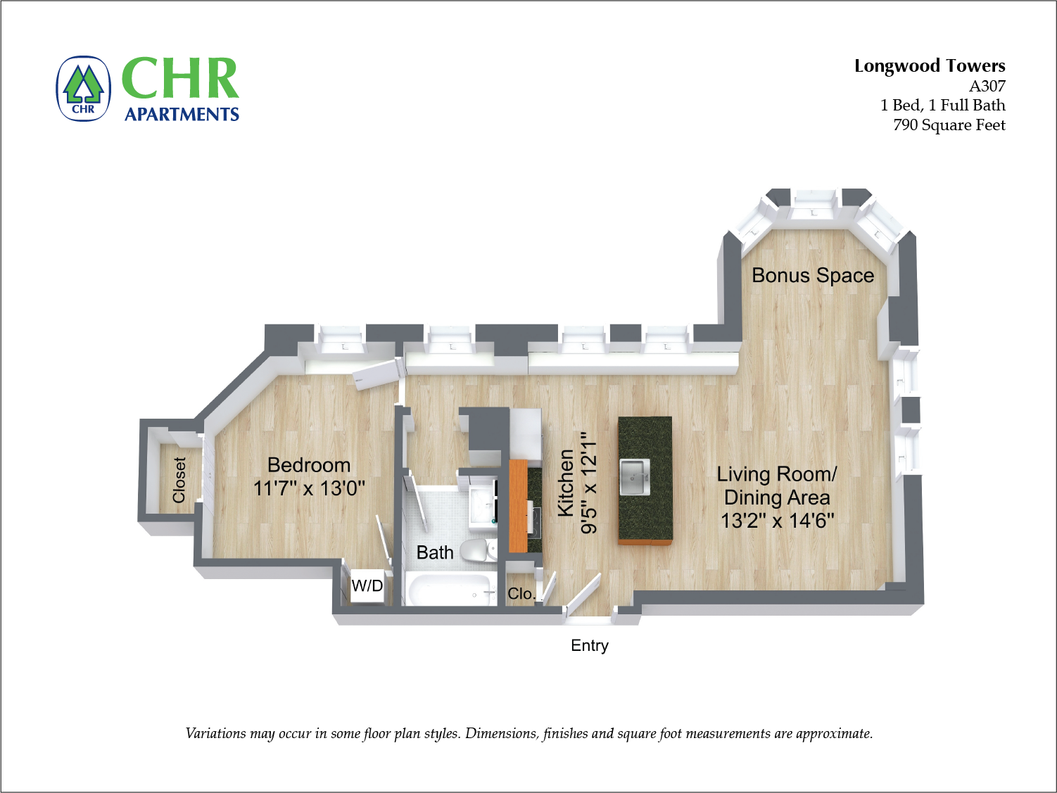 Click to view Floor plan Alden Tower - 1 Bed/1 Bath image 3