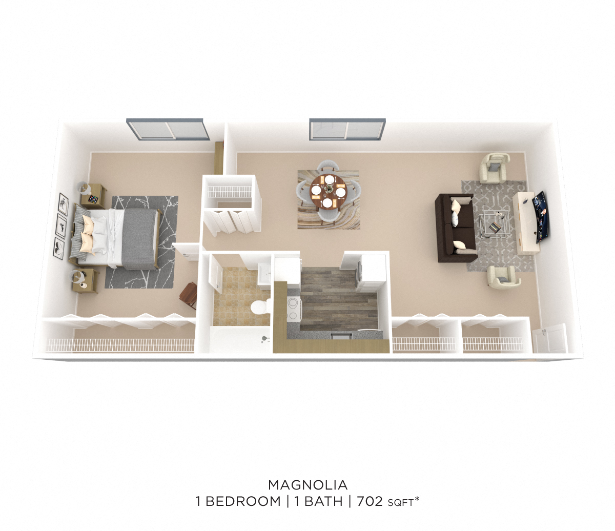 One Bedroom - 702 sqft floor plan
