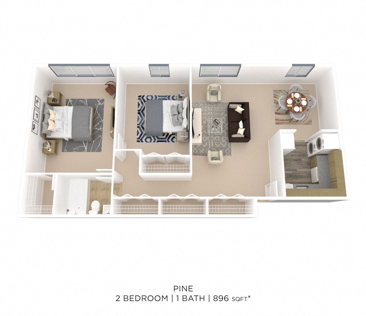 Two Bedroom - 896 sqft floor plan