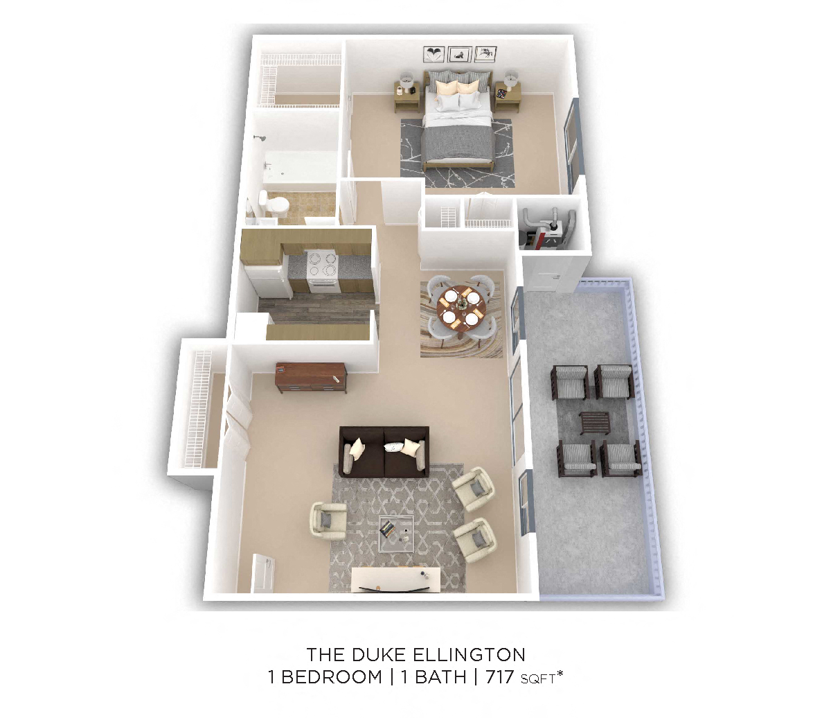 One Bedroom - 717 sqft floor plan