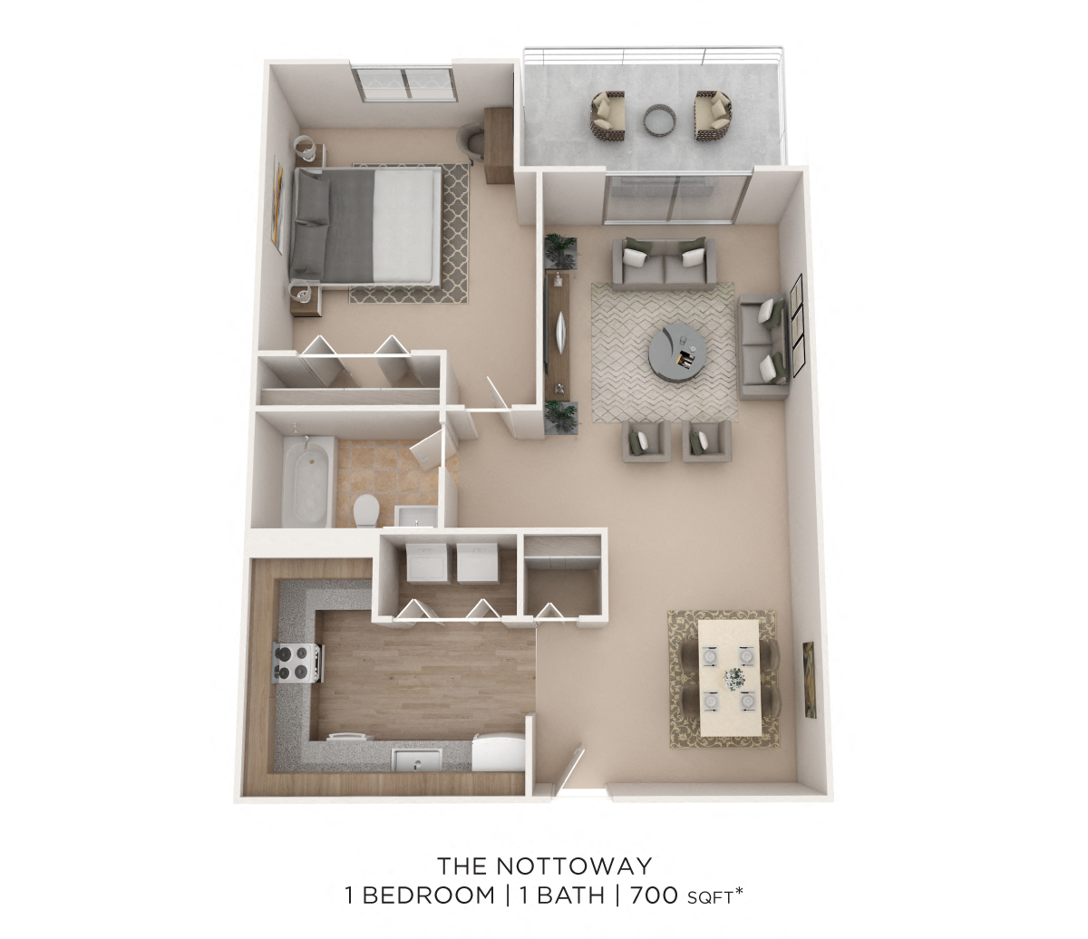One Bedroom - 700 sqft floor plan