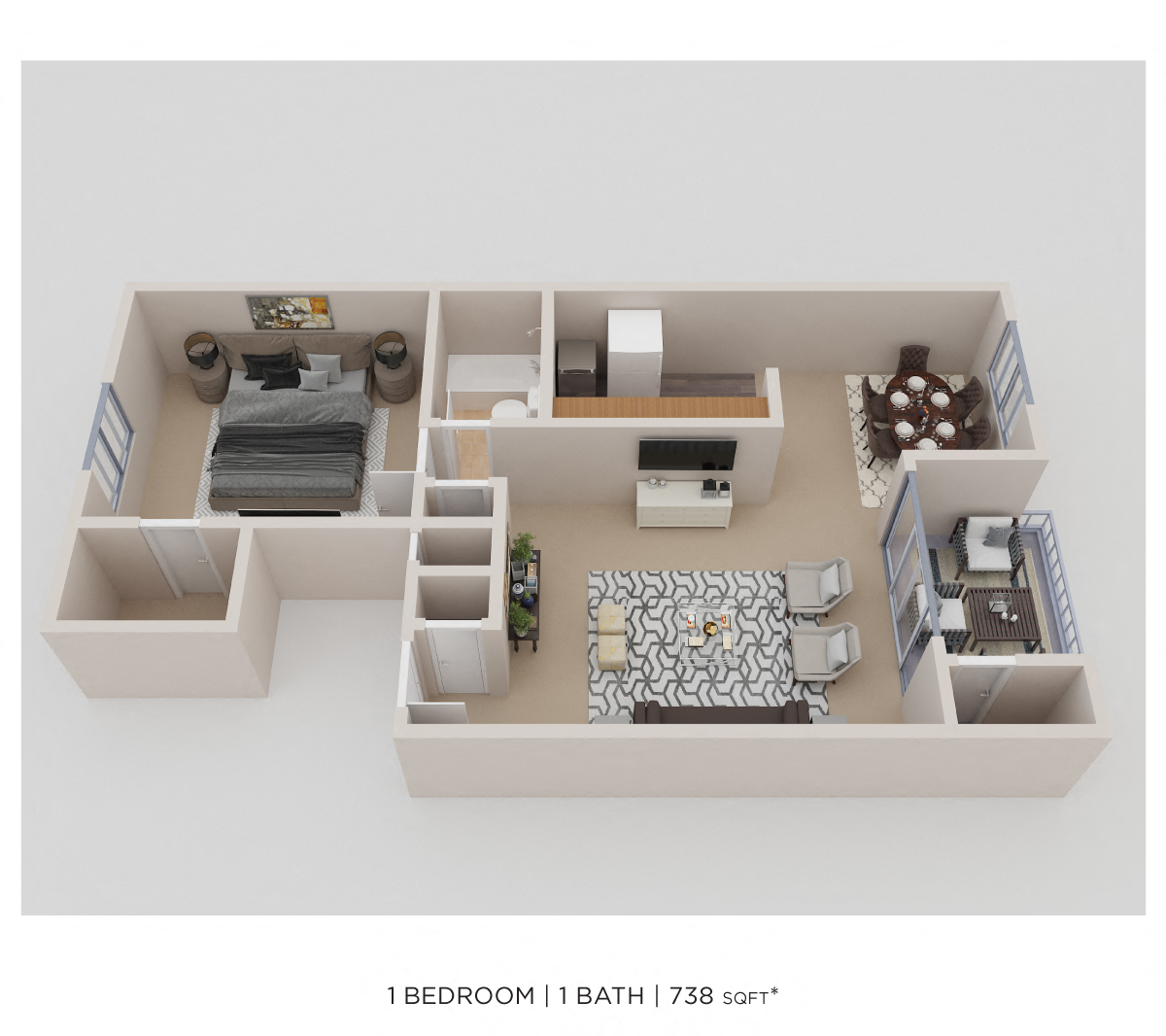 One Bedroom - 738 sqft floor plan