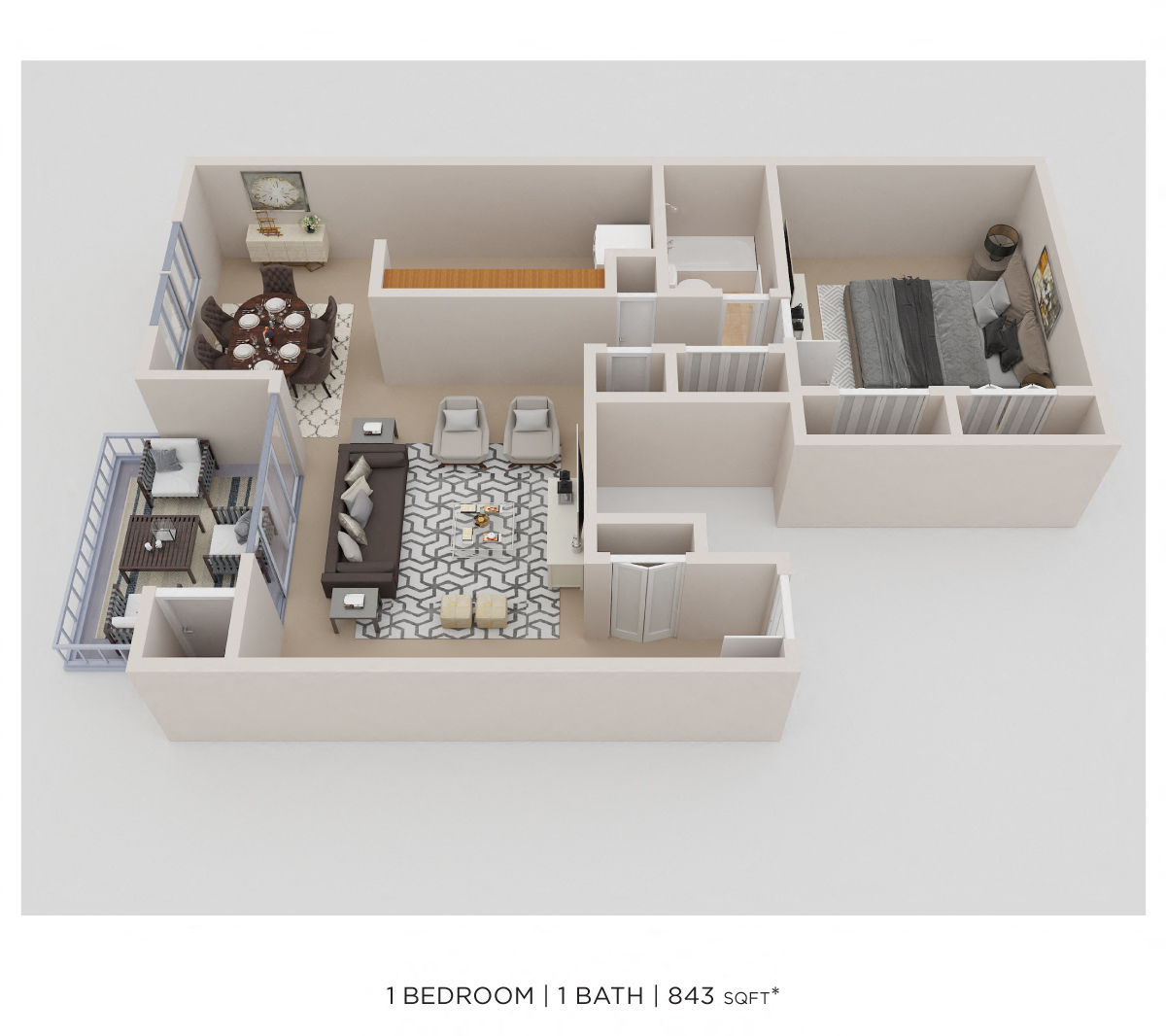 One Bedroom - 843 sqft floor plan