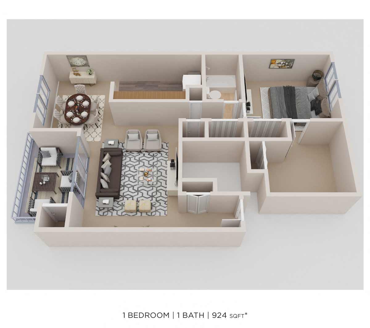 One Bedroom - 924 sqft floor plan