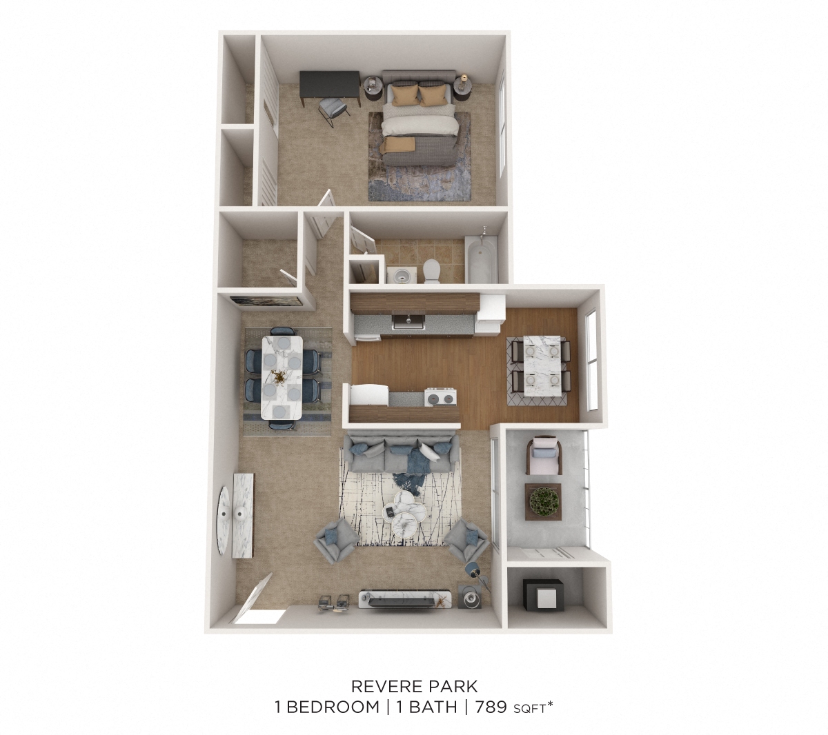 One Bedroom- 789 sqft floor plan