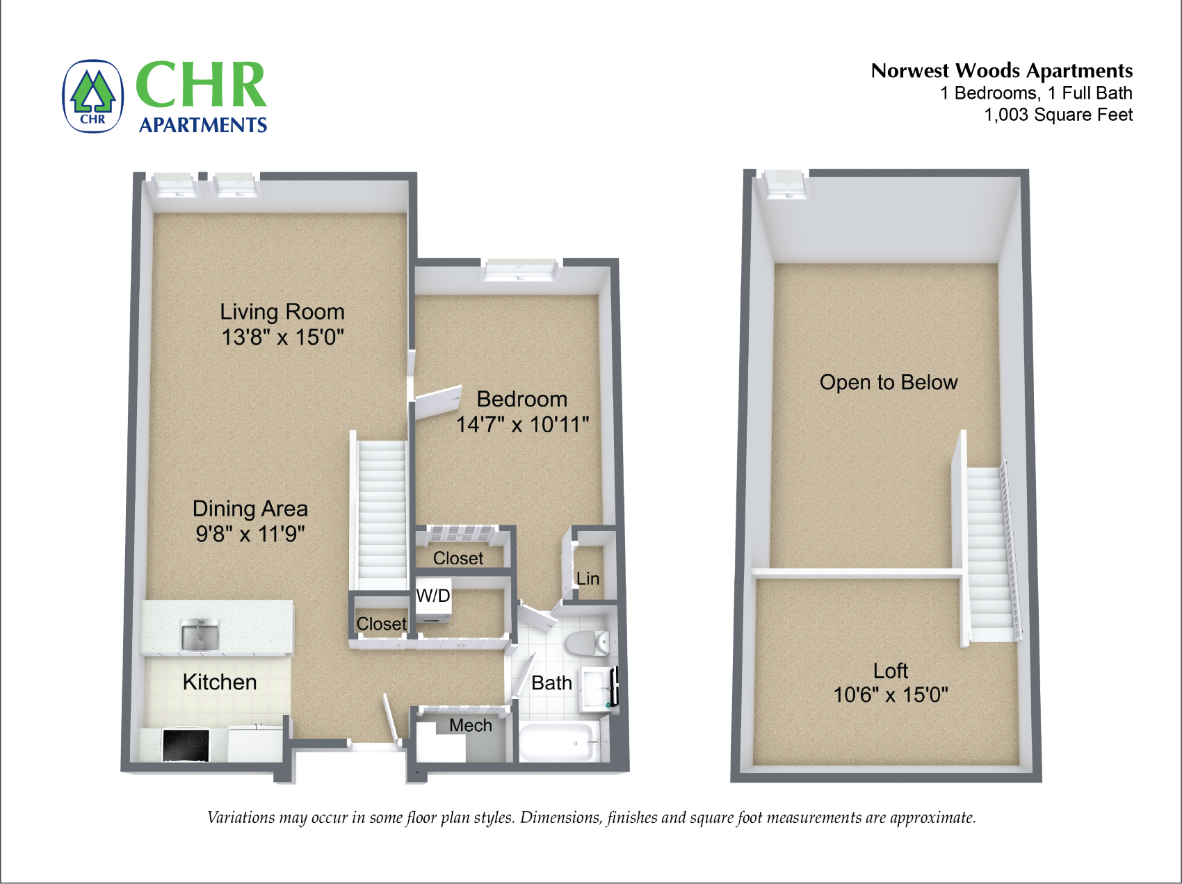 Click to view 1 Bed/1 Bath - Loft floor plan gallery