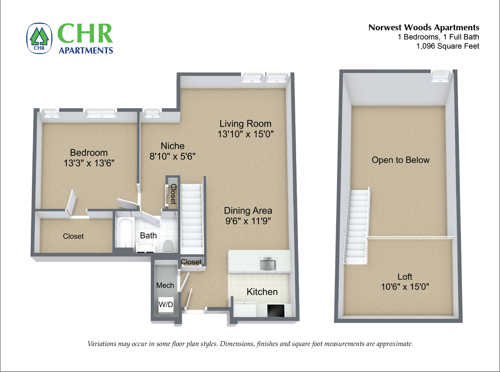 Floor plan 1 Bed/1 Bath - Loft image 3