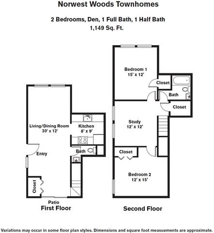 Floor plan 2 Bedroom - Townhome and Den image 1