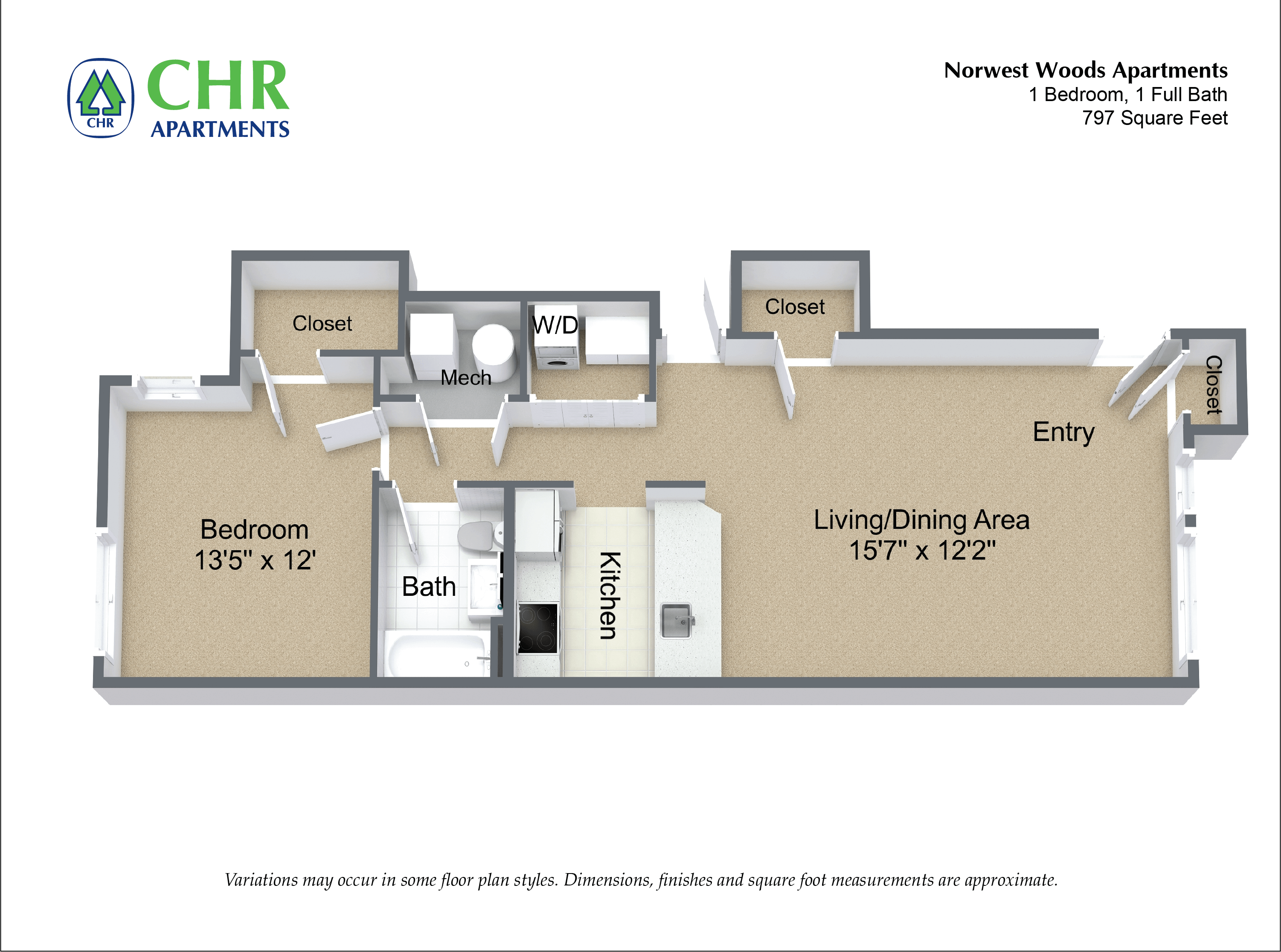 Click to view 1 Bed/1 Bath - Single Level floor plan gallery