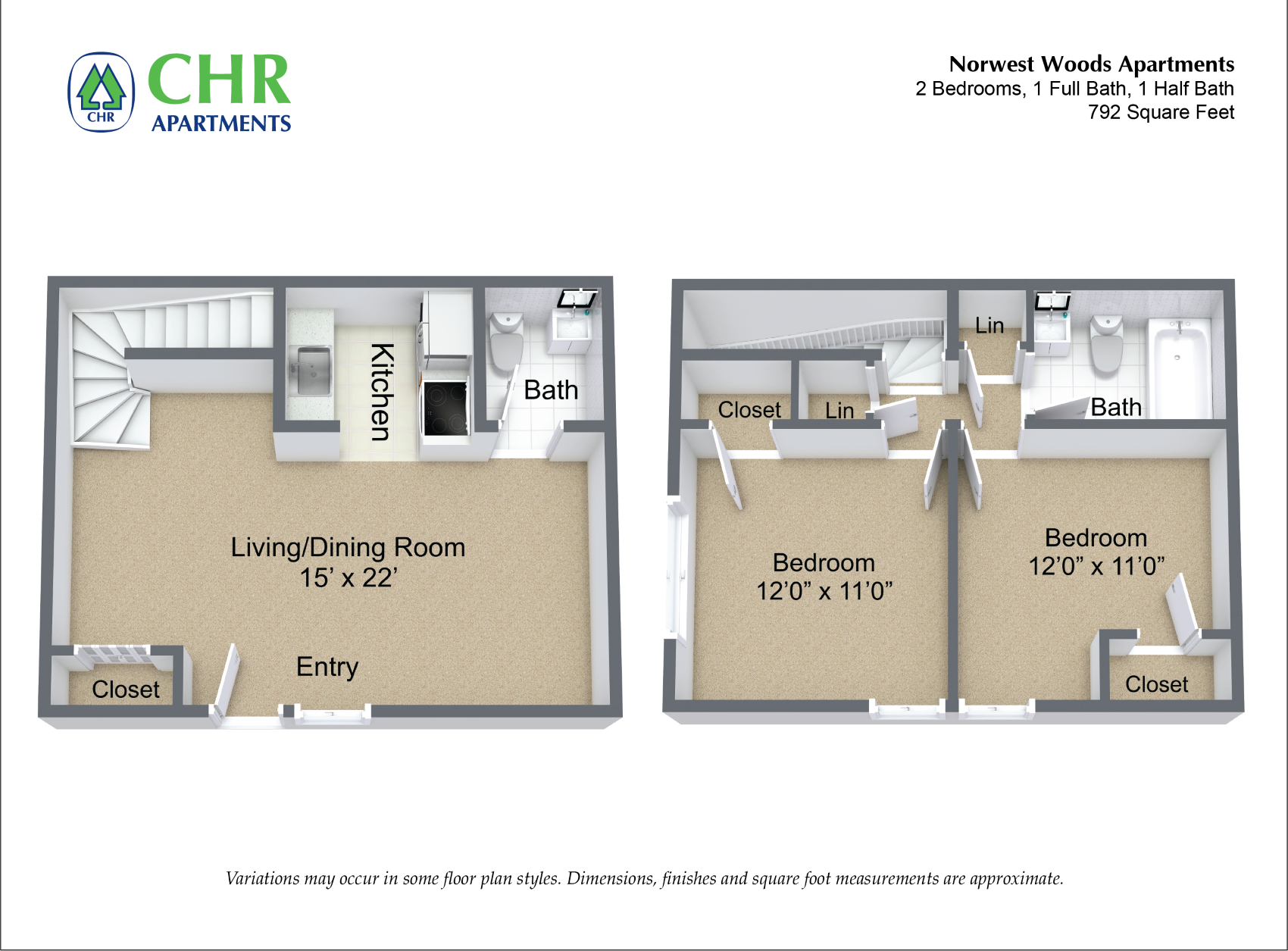 Click to view 1 Bed/ 1.5 Bath - Townhome floor plan gallery