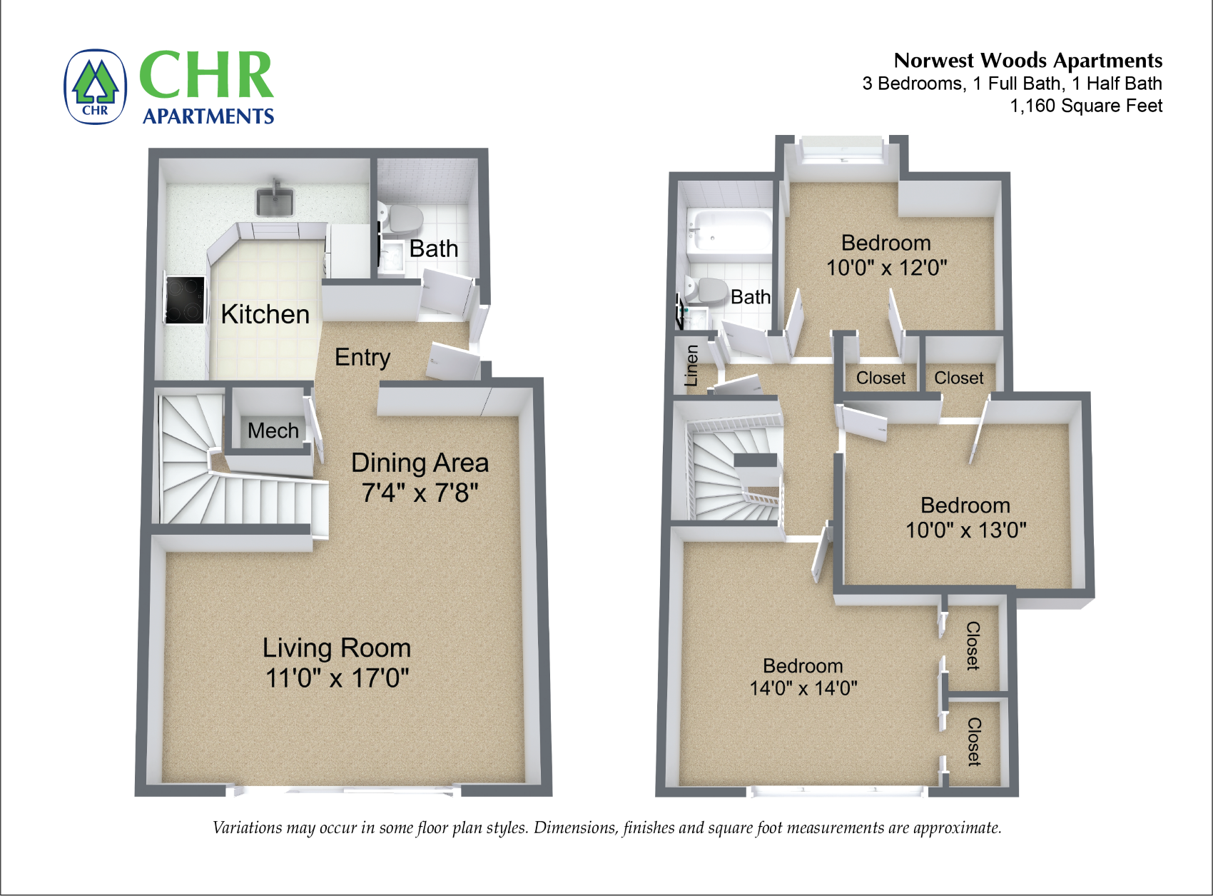 Floor plan 2 Bedroom - Townhome and Den image 2