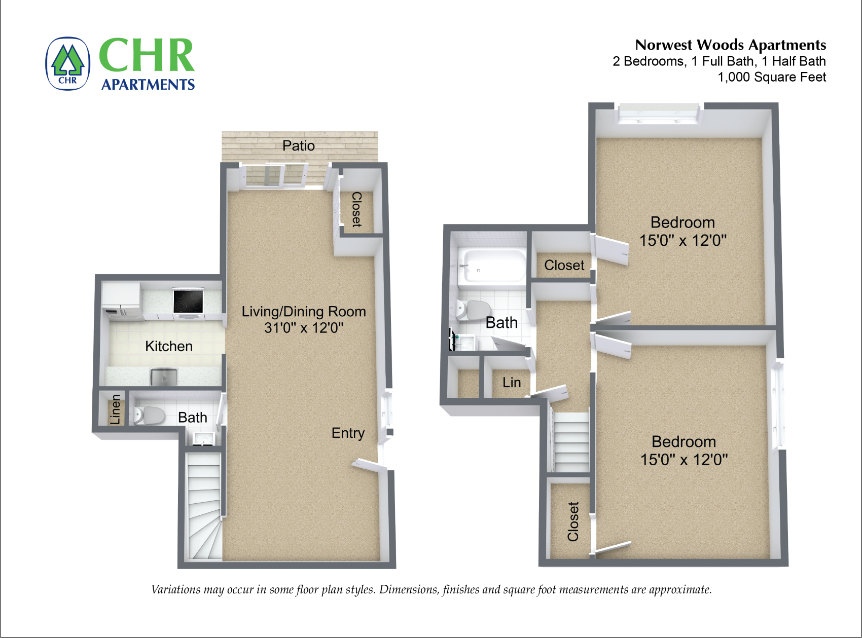 Floor plan 2 Bedroom - Townhome image 3