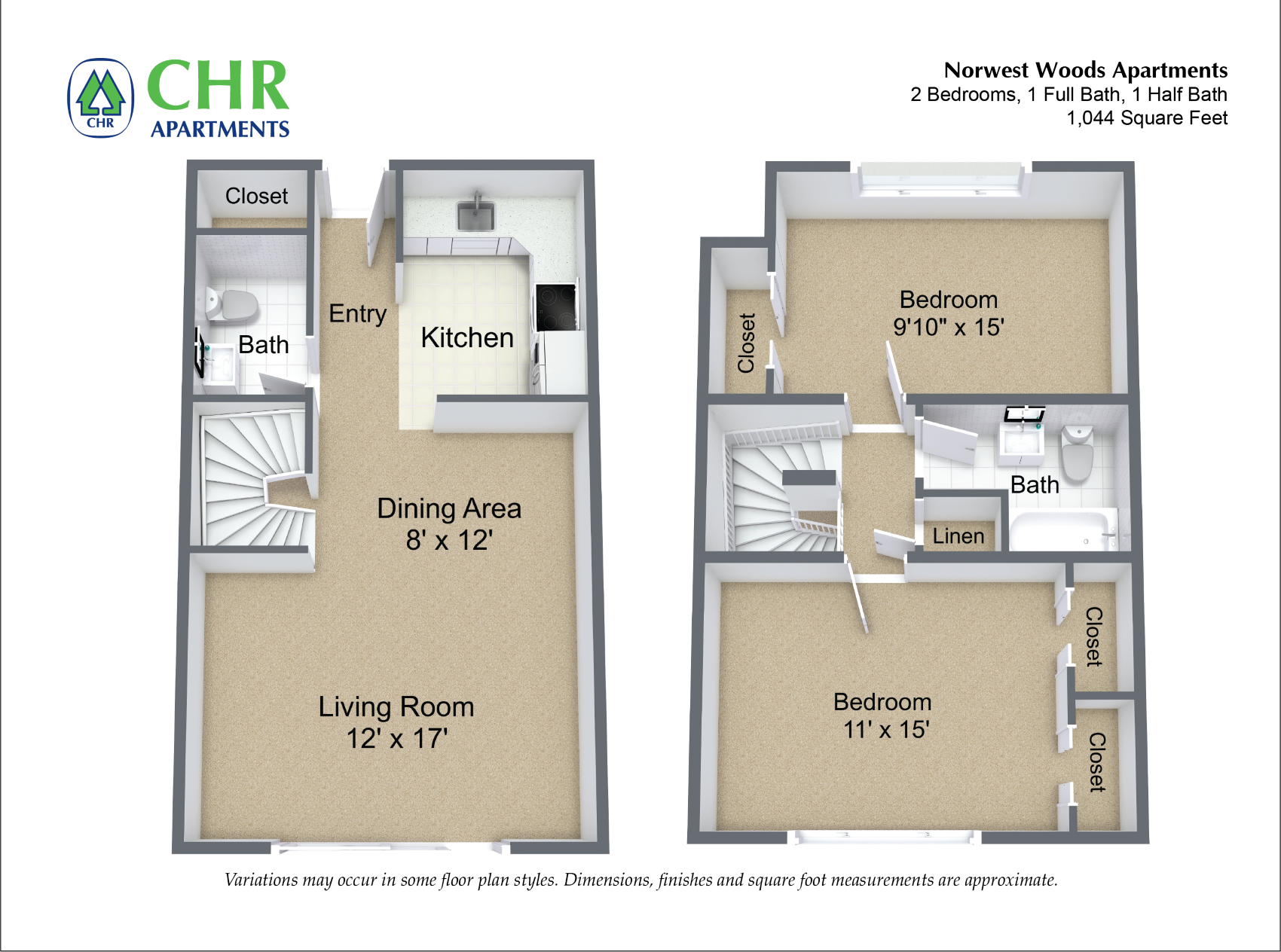 Click to view 2 Bedroom - Townhome floor plan gallery