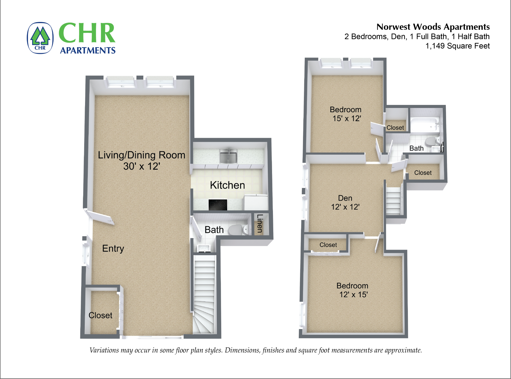 Click to view 2 Bedroom - Townhome and Den floor plan gallery