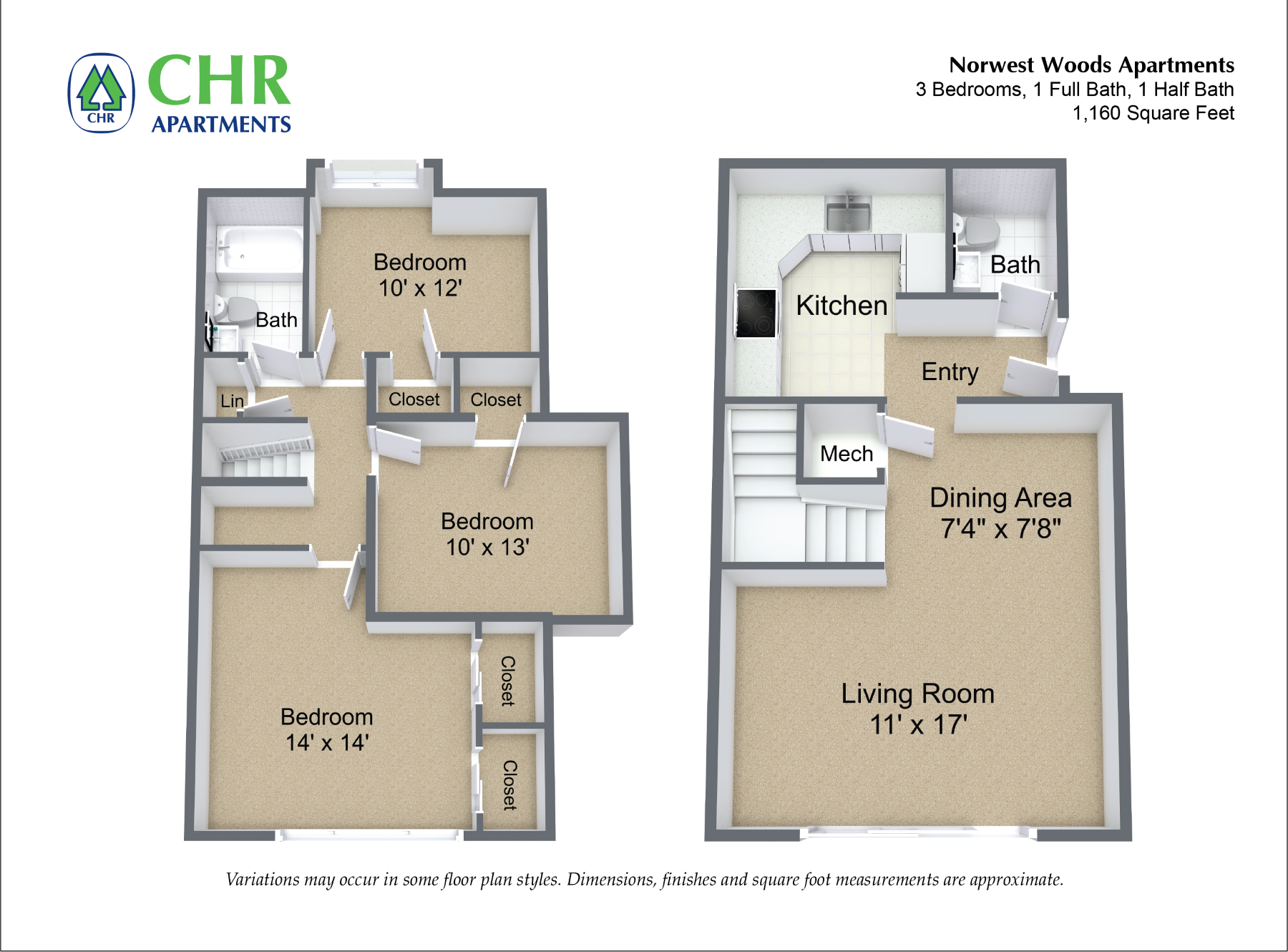 Click to view 3 Bedroom - Townhome floor plan gallery