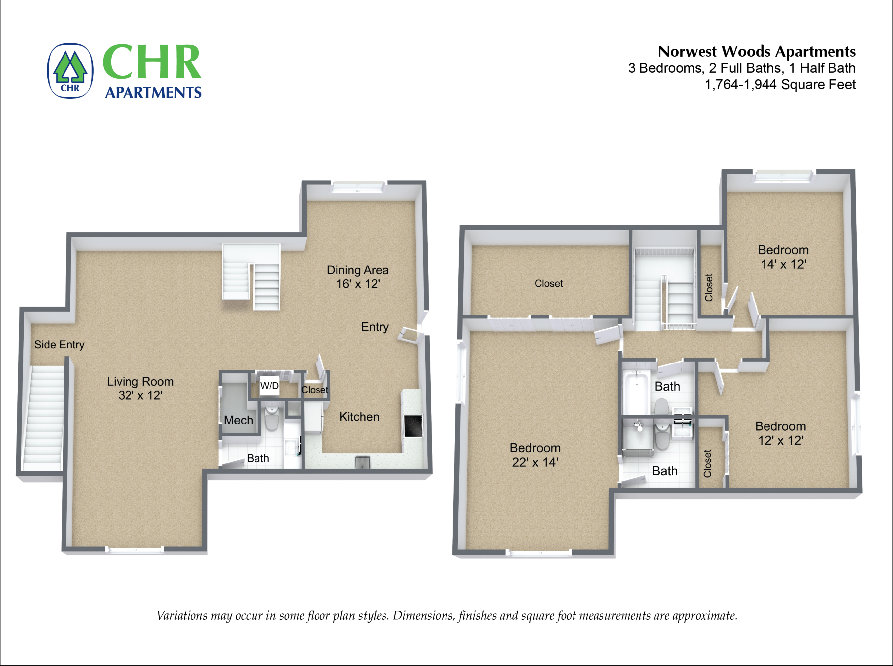 Floor plan 3 Bedroom - Townhome image 3