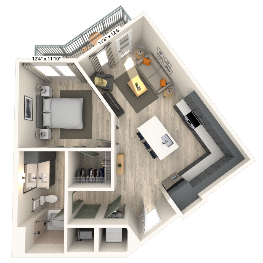 A1 1x1 680 SF-FP floor plan