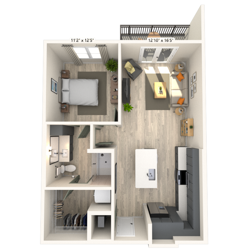 A2 1x1 722 SF-FP floor plan