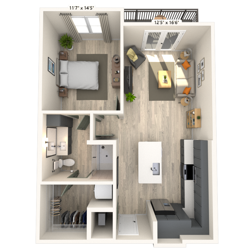 A5 1x1 745 SF-FP floor plan
