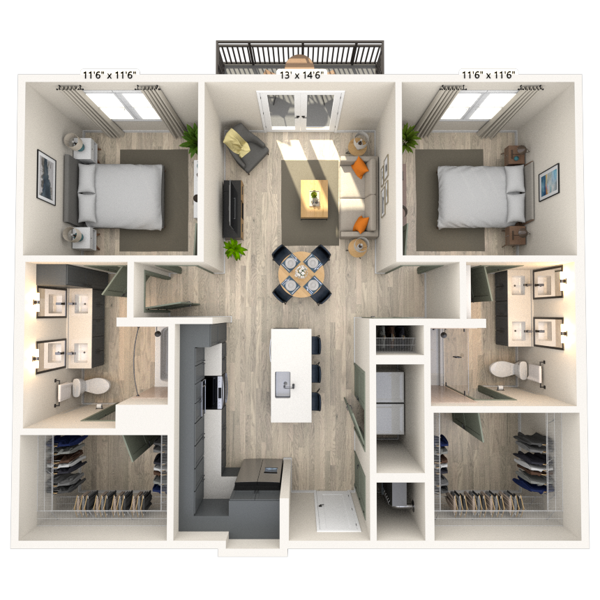 B1 2x2 1082 SF-FP floor plan