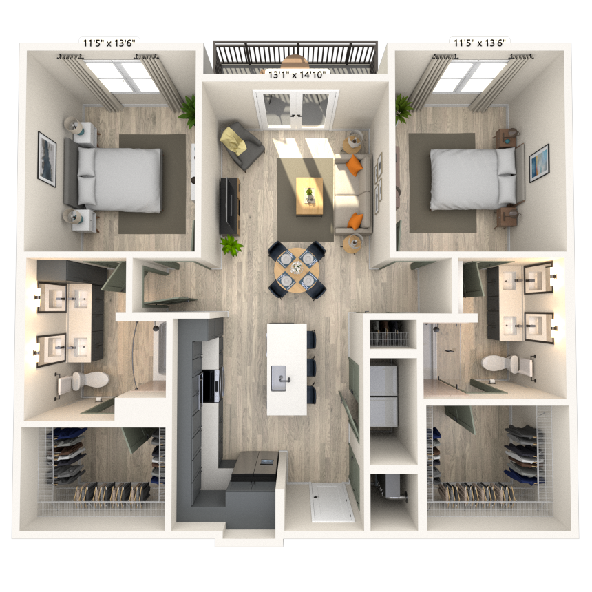 B2 2x2 1128 SF-FP floor plan