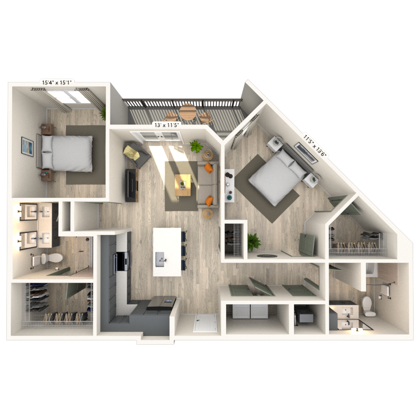 B3 2x2 1146 SF-FP floor plan
