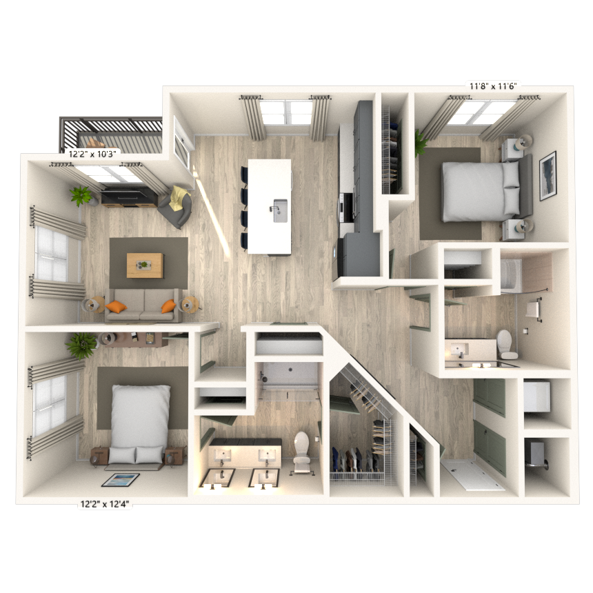 B4 2x2 1149 SF-FP floor plan