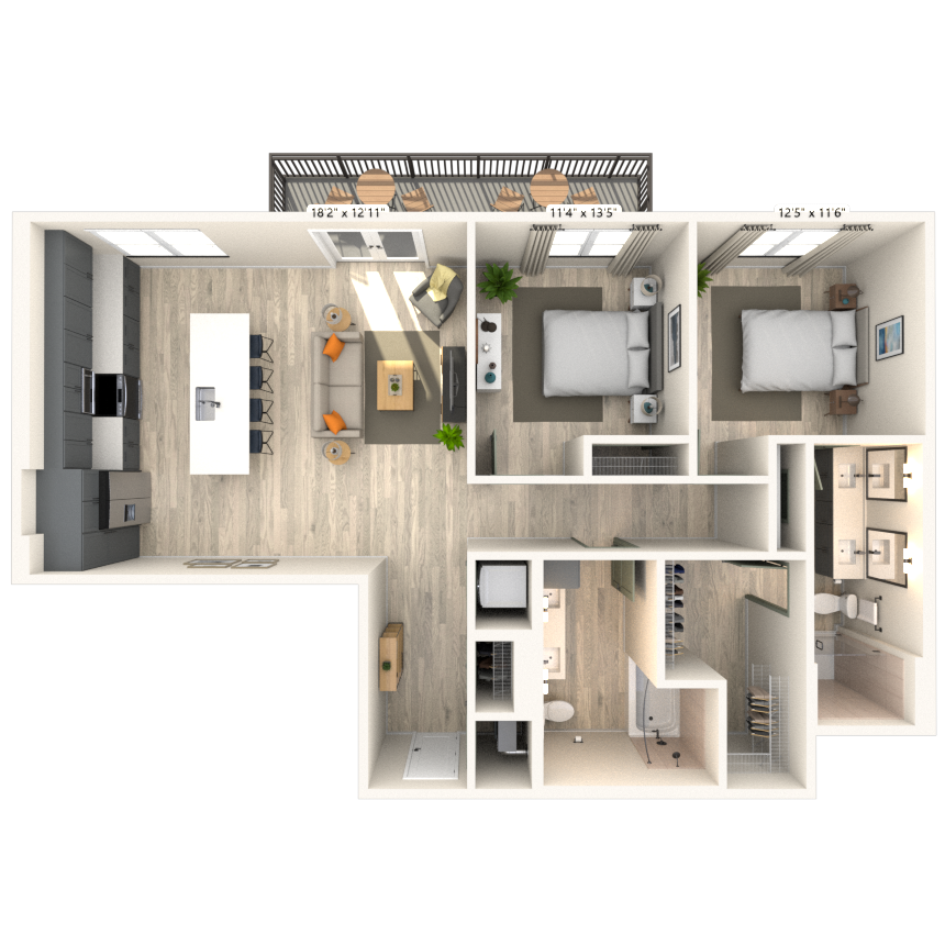 B5 2x2 1198 SF-FP floor plan