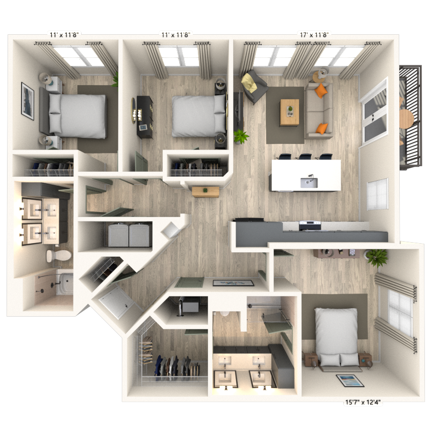 C1 3x2 1364 SF-FP floor plan