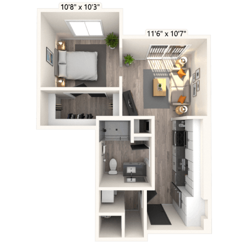A1 1x1 550 SF-FP floor plan