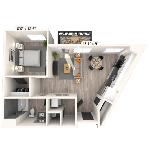 A2 1x1 628 SF-FP floor plan