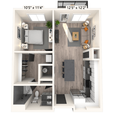 A3 1x1 650 SF-FP floor plan