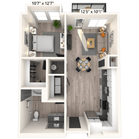 A5 1x1 720 SF-FP floor plan