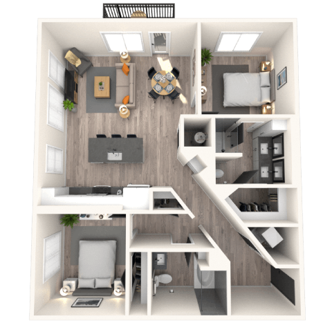 B2 2x2 1054 SF-FP floor plan