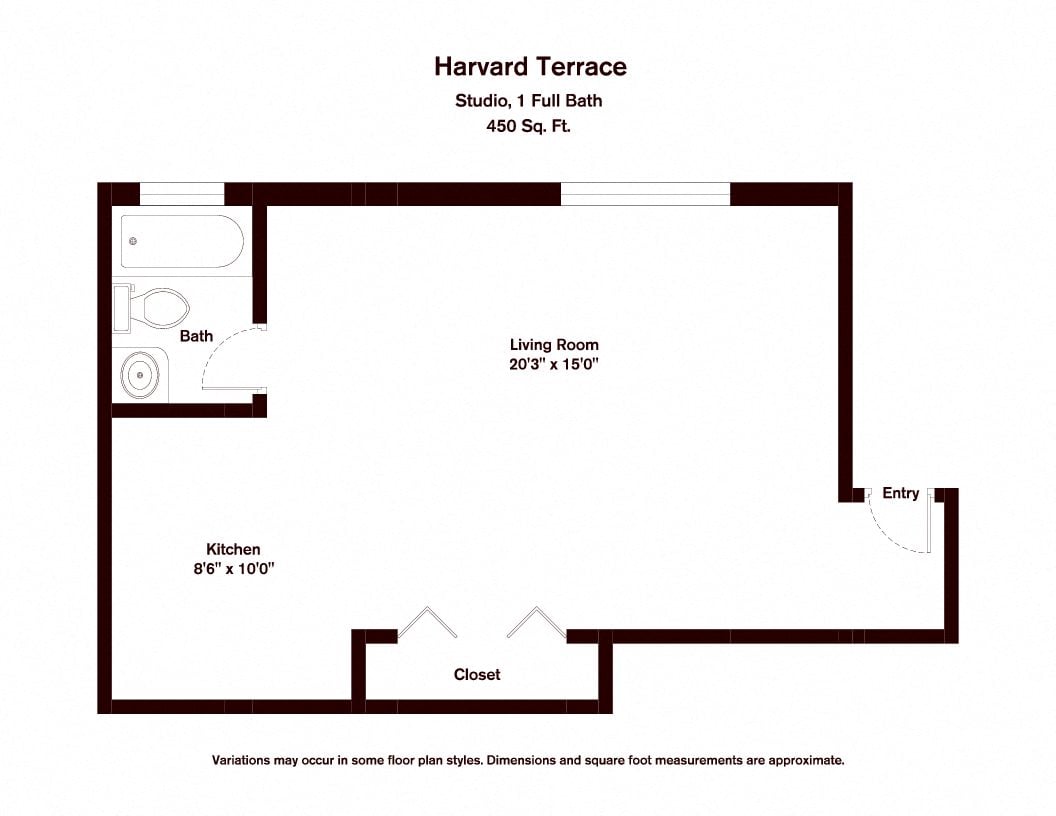 Floor plan Harvard Terrace - Studio/1 Bath image 1
