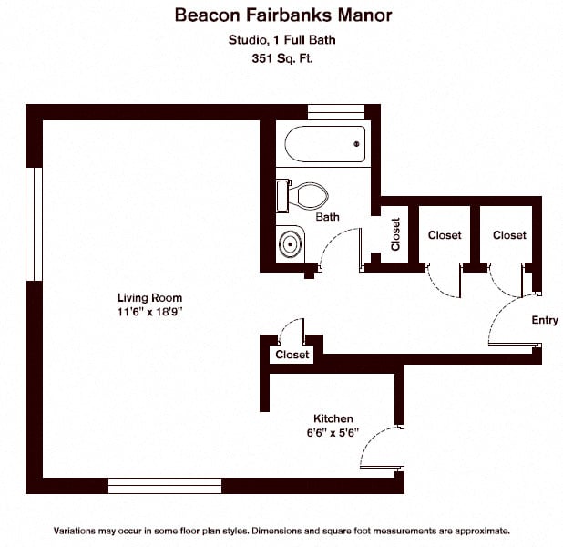 Floor plan Beacon Fairbanks Manor - Studio/1 Bath image 2