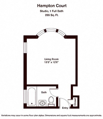 Click to view Floor plan Hampton Court - Studio/1 Bath image 2
