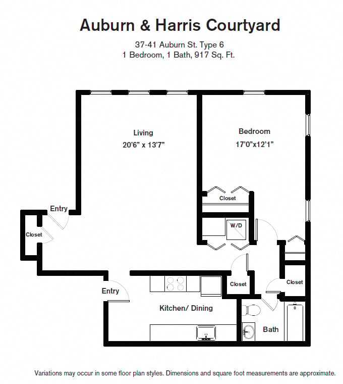 Floor plan Auburn Harris Courtyard - 1 Bed/1 Bath image 1