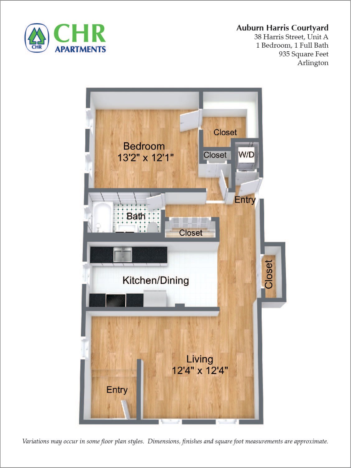 Click to view Floor plan Auburn Harris Courtyard - 1 Bed/1 Bath image 3