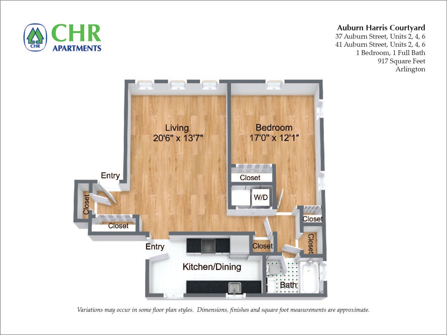 Click to view Floor plan Auburn Harris Courtyard - 1 Bed/1 Bath image 5