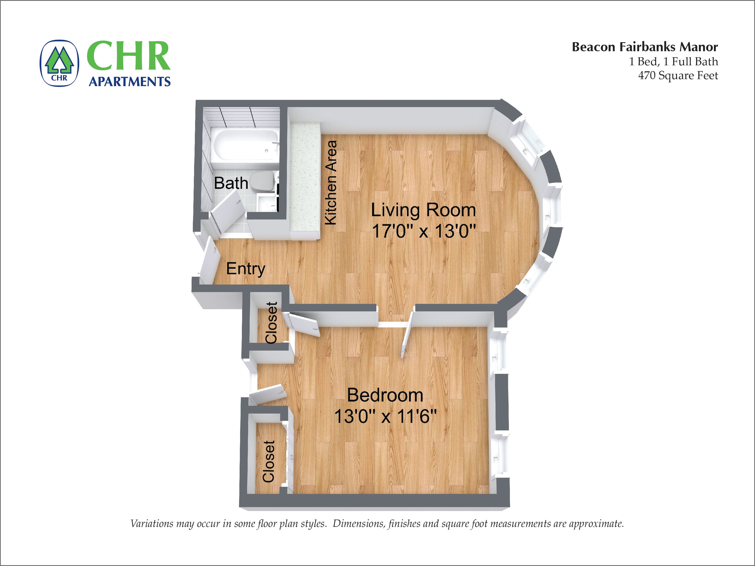 Floor plan Beacon Fairbanks Manor - 1 Bed/1 Bath image 4