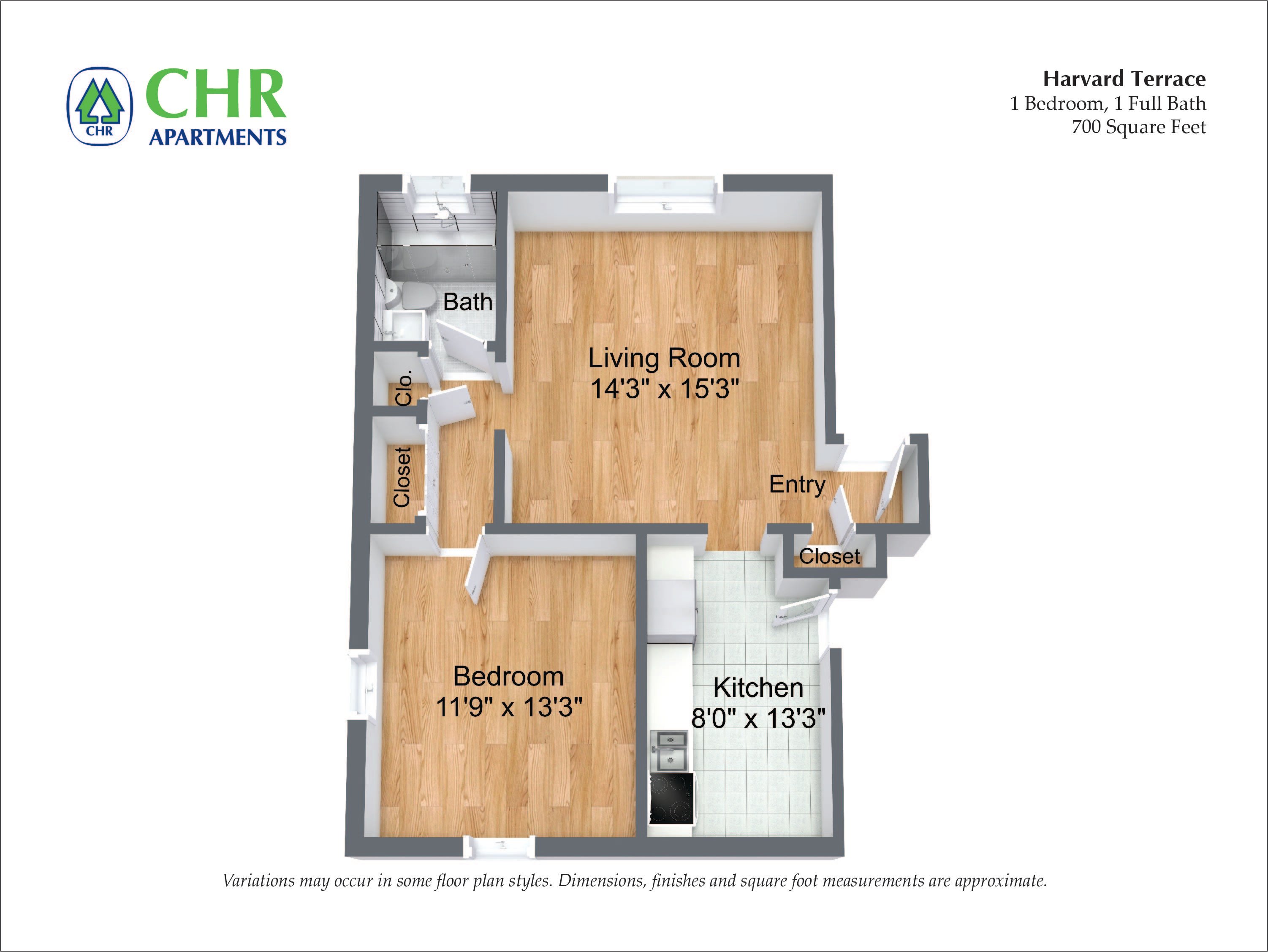 Click to view Harvard Terrace - 1 Bed/1 Bath floor plan gallery