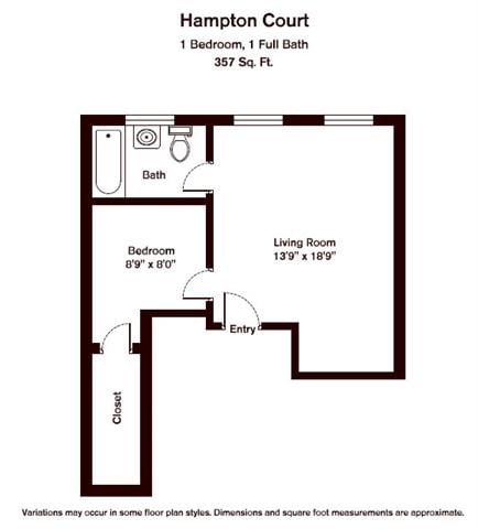 Click to view Hampton Court - 1 Bed/1 Bath floor plan gallery