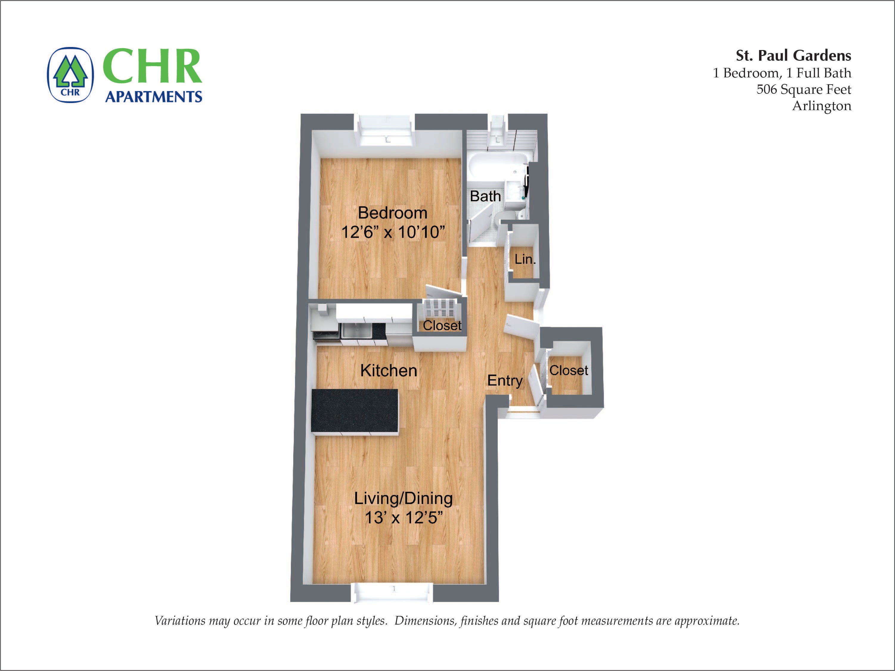 Click to view St. Paul Gardens - 1 Bed/1 Bath floor plan gallery