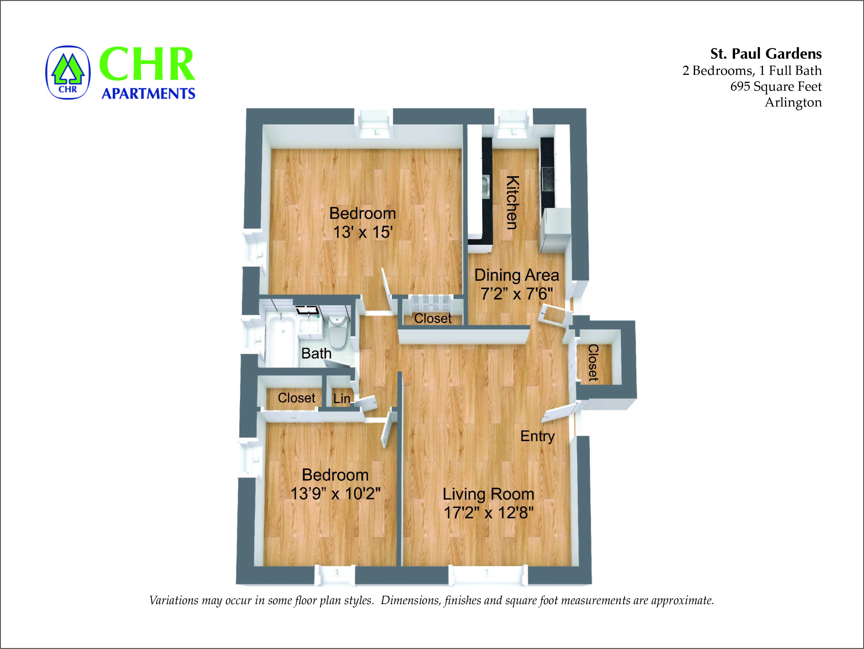 Click to view St. Paul Gardens - 2 Bed/1 Bath floor plan gallery