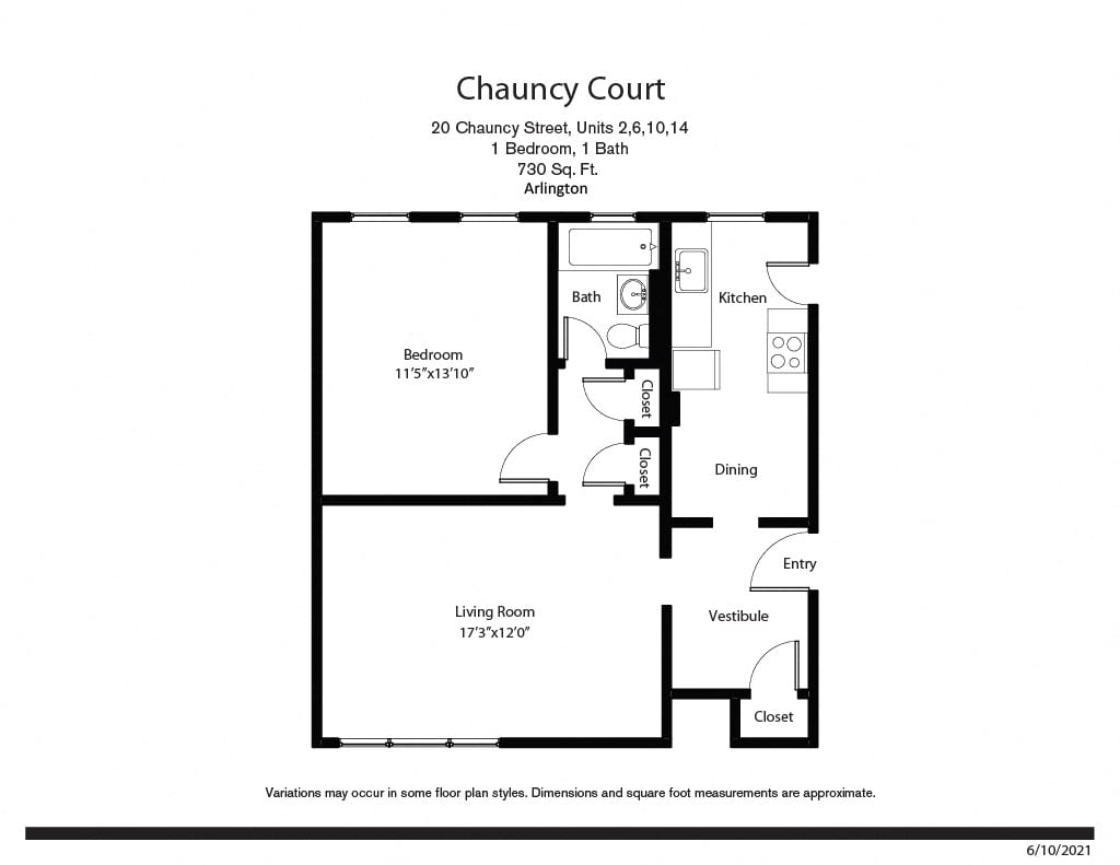 Click to view Floor plan Chauncy Court - 1 Bedroom (Newly Renovated) image 1