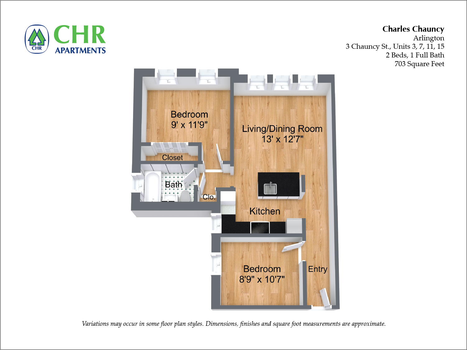 Floor plan Charles Chauncy - 1 Bedroom (Newly Renovated) image 3