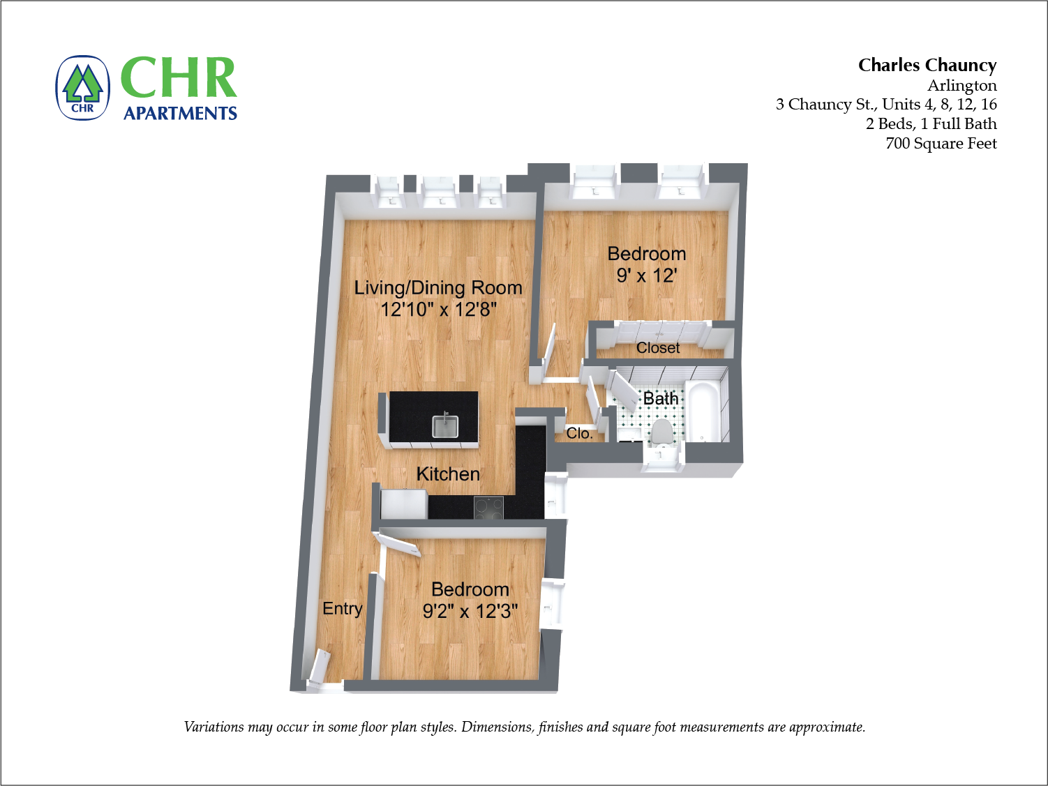 Click to view Floor plan Charles Chauncy - 1 Bedroom (Newly Renovated) image 2