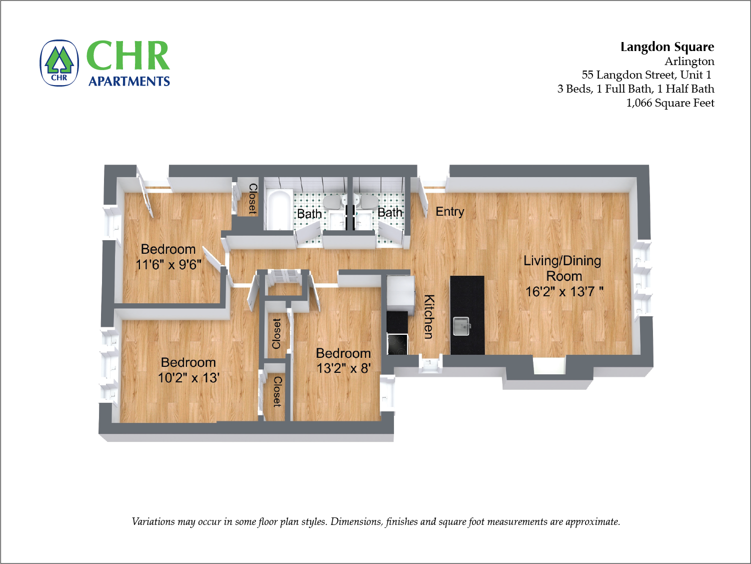 Click to view Floor plan Langdon Square - 3 Bedroom image 2